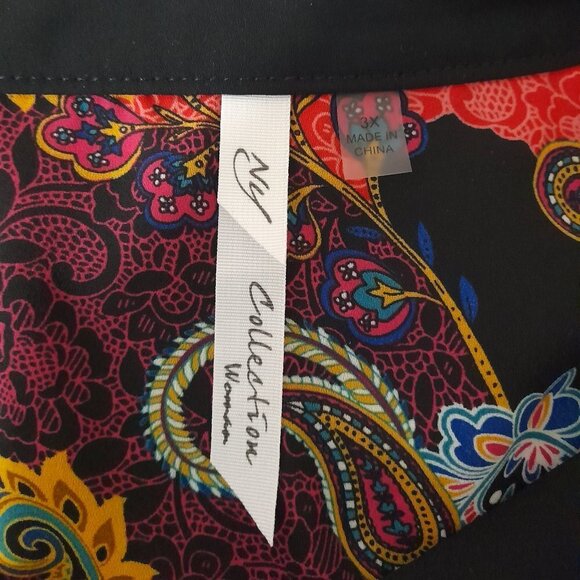 NY Collection Woman Size 3X Paisley Colorful 3/4 Sleeve Tunic Blouse - Picture 9 of 10